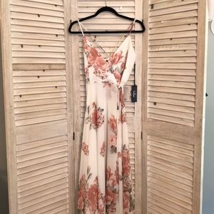 Lulu's Floral Maxi Dress in White and Pink